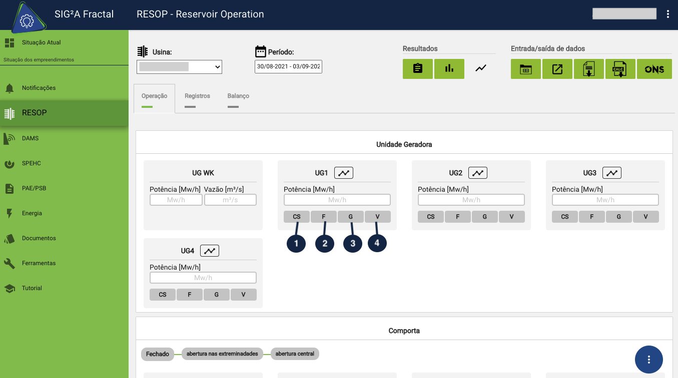 Selecione o estado operativo alt text