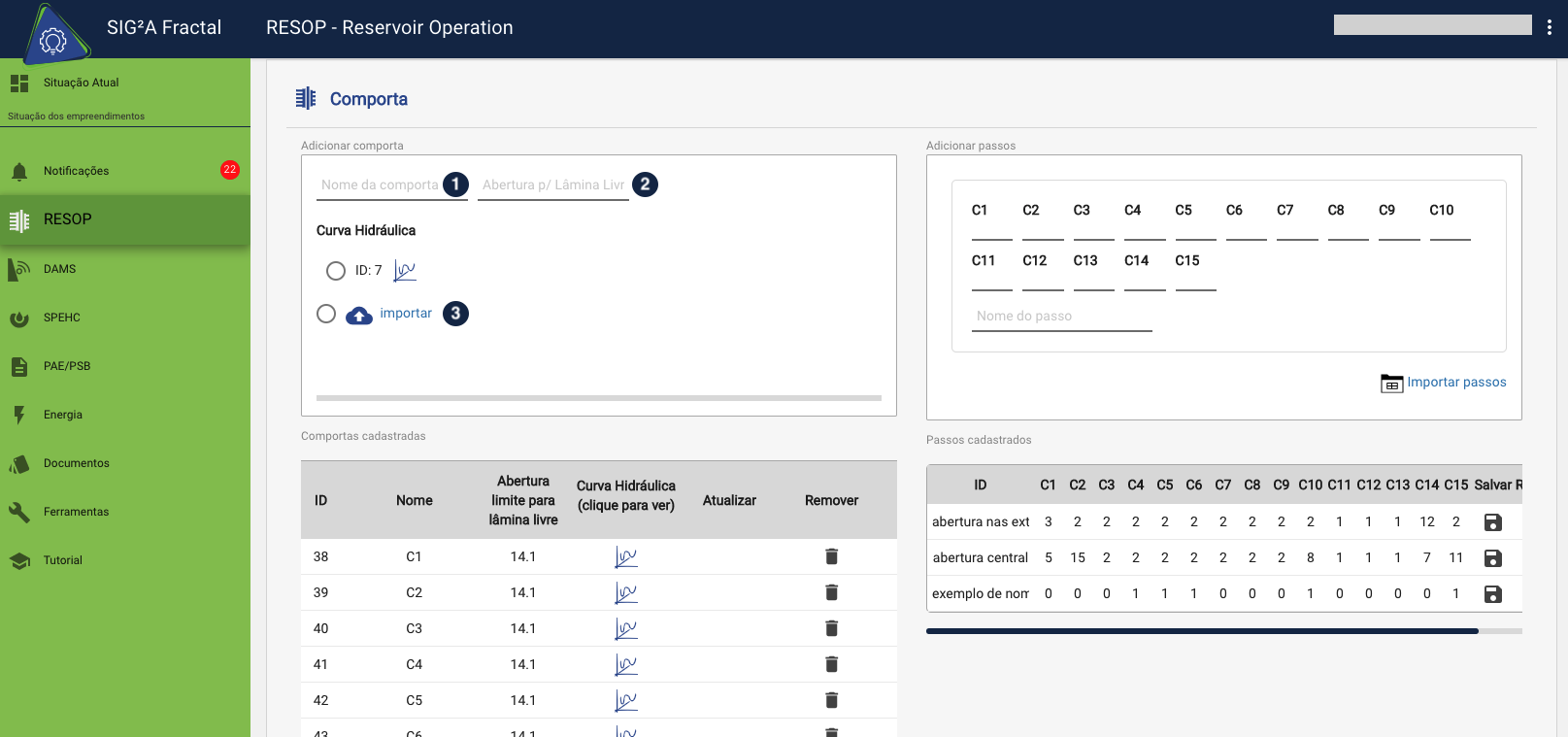 Cadastrar nova comporta  alt text