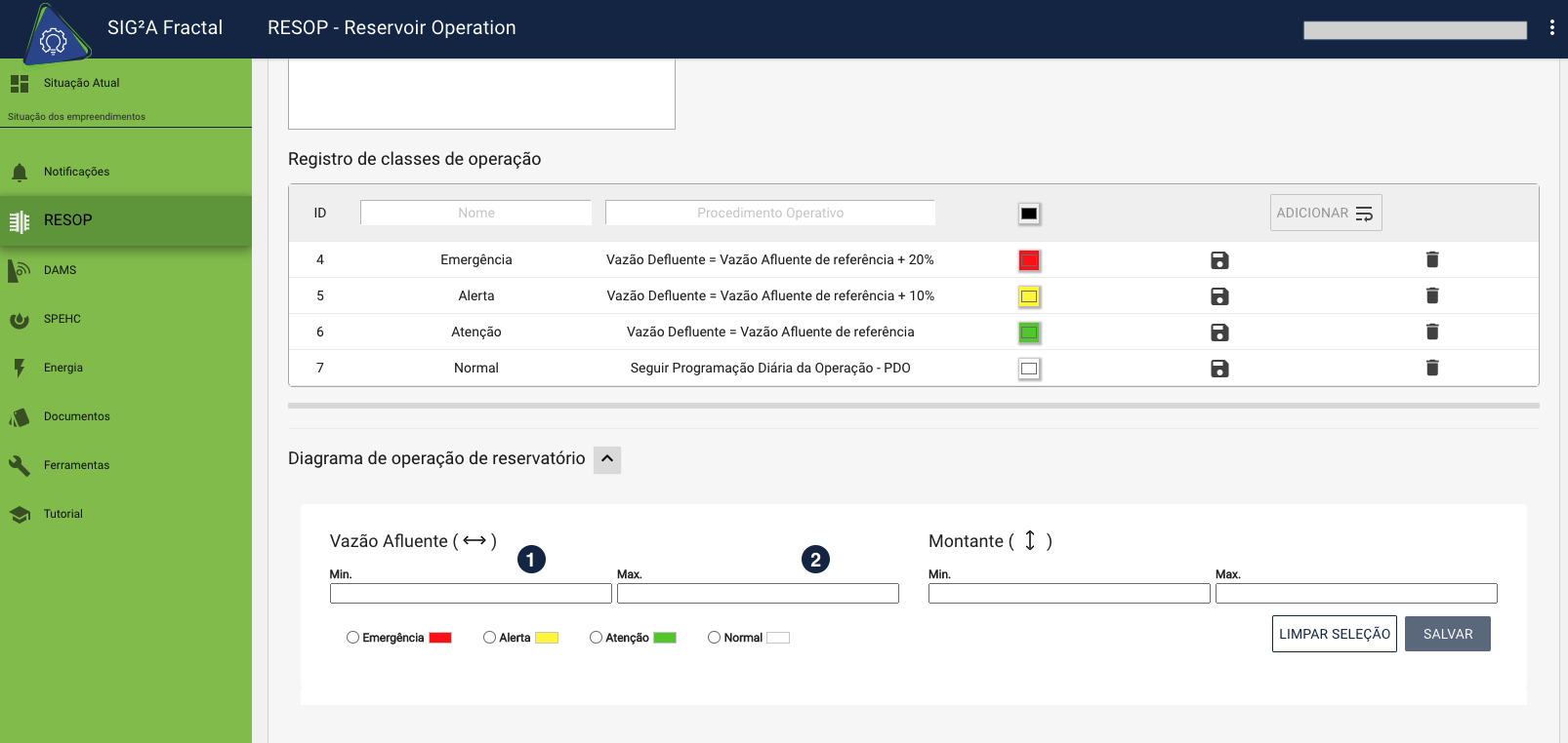 Limites da vazão afluente  alt text