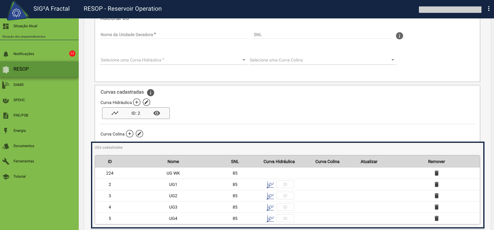 Unidades Geradoras Cadastradas alt text
